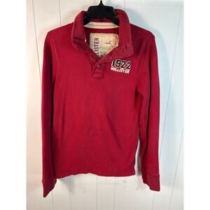 Hollister Vintage 1922 men's long-sleeve 1/4 buttoned burgundy Polo Size S